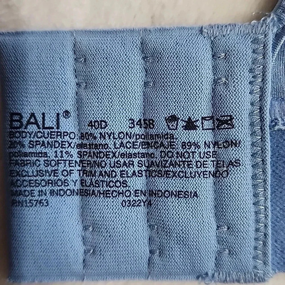 Women's Bali One Smooth U Bounce Control Wireless Bra, Size 40D, Blue, NWT - Picture 10 of 13